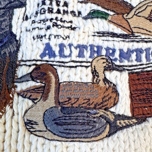 Vtg St John’s Bay Sweater Embroidered Ducks Dog Chunky Grandpa Cabin Core Casual - Picture 3 of 10